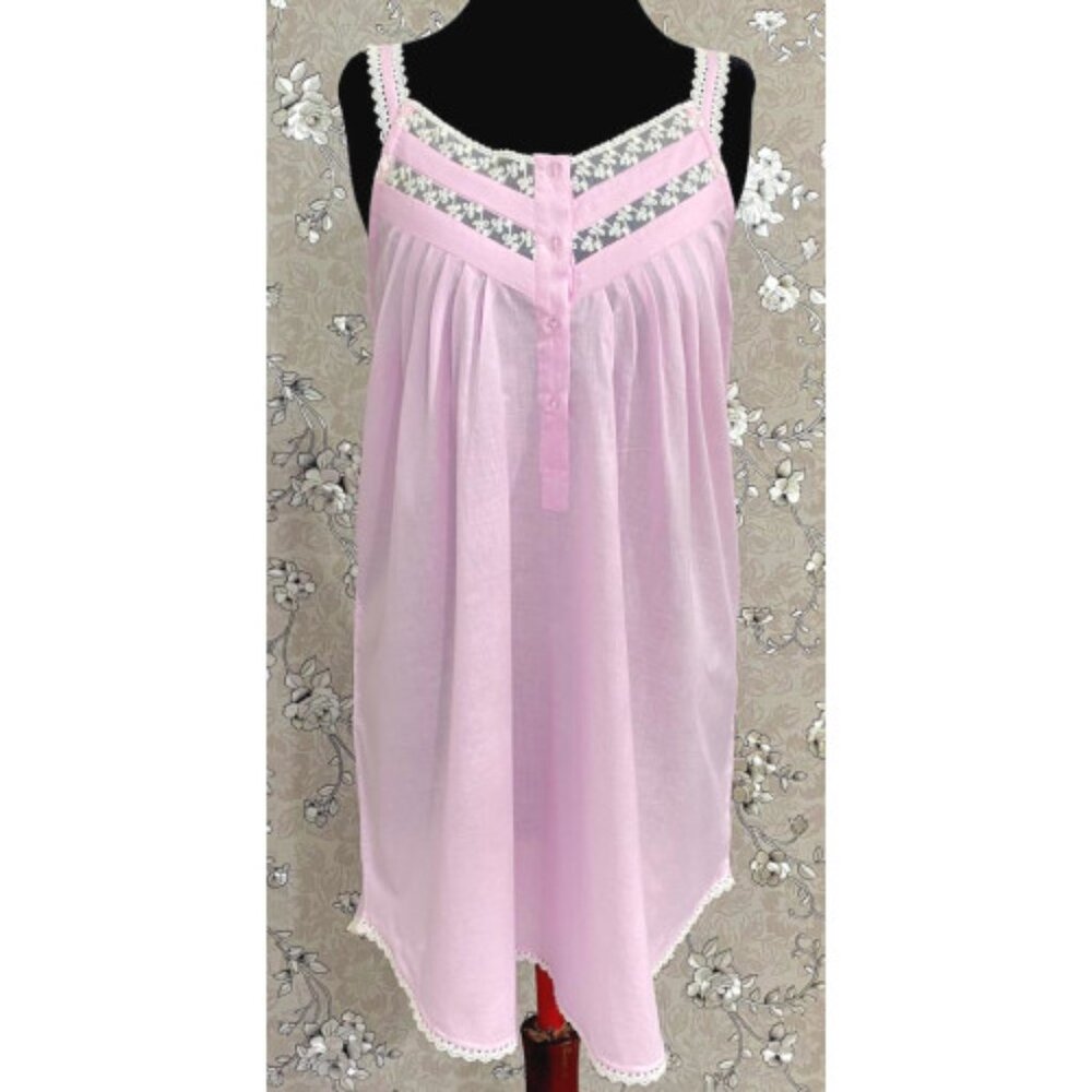 SoieRose 100% Cotton Pink Sleeveless Nightgown with Straps - SR-1098